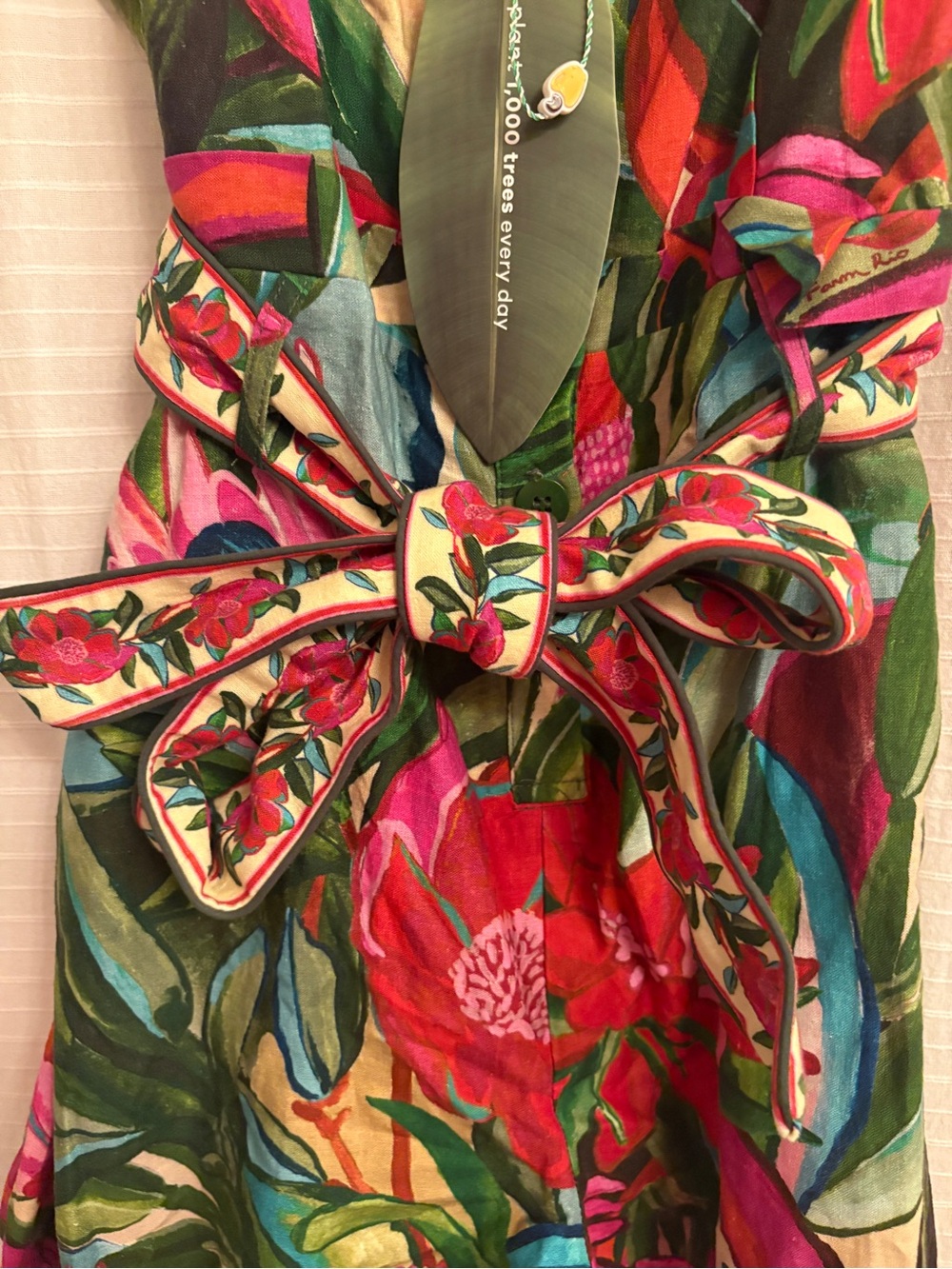 FARM RIO Jardin De Reve Linen Blend Romper Size Small Pink Green Multicolor NWT - Picture 5 of 7
